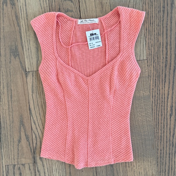 NWT We The Free Women's Boss Babe Ribbed-Knit Coral Corset Tank Top Size X-Small - Picture 5 of 11